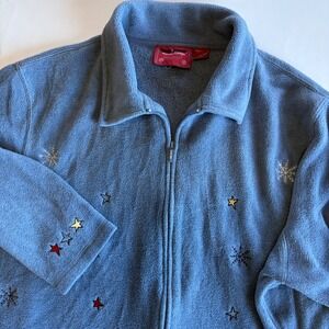 Holiday Lodge Northcrest 26W/28W Blue‎ Full Zip Fleece Sweater Snowman Winter